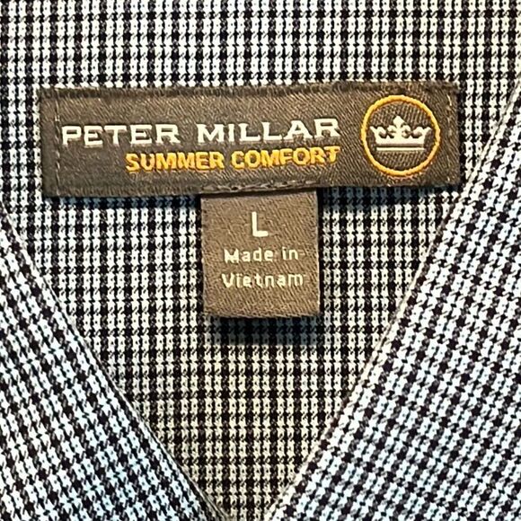PETER MILLAR Summer Comfort Button Down Shirt Men's Large Blue Black Micro Plaid - Picture 5 of 14